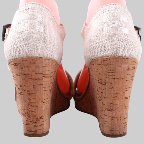 TOM'S Wedge Sandals Cork Wedge Heels in Cream Women's Size 9 - Picture 8 of 11